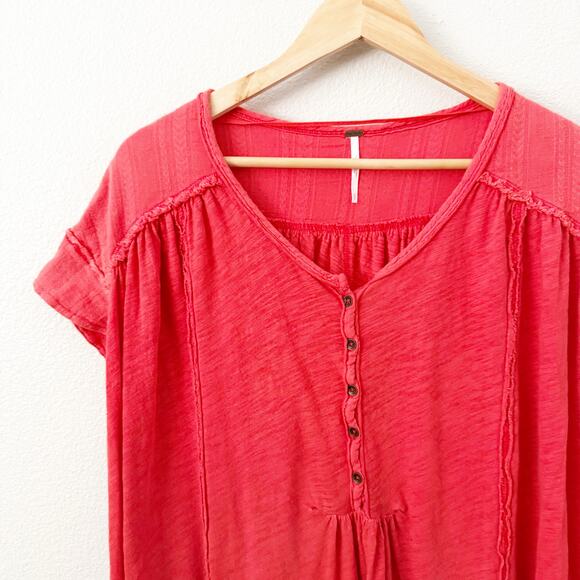 FREE PEOPLE | Aster High-Low Henley Orange Raw Edge Button Oversized | Small - Picture 4 of 11